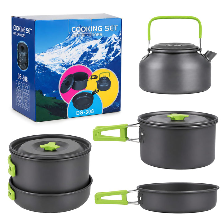 aiGear Camping Kochgeschirr Set/Outdoor Geschirr Set | Camping Topf Kochtopf Tragbar Aluminium | mit