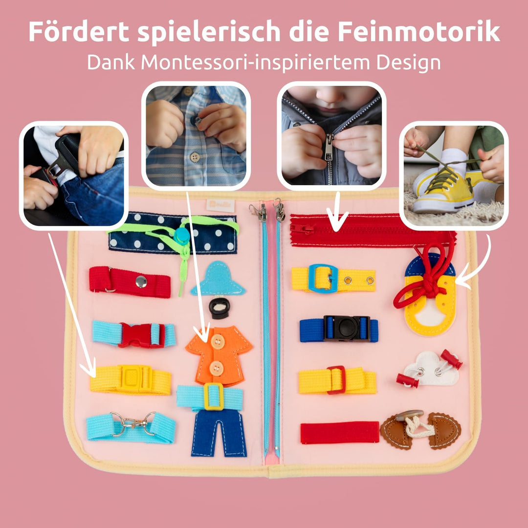 Mallie® Busy Board Deutsch inkl. Gratis Reisetasche & Montessori Buch und Perfekt für Reisen im Auto