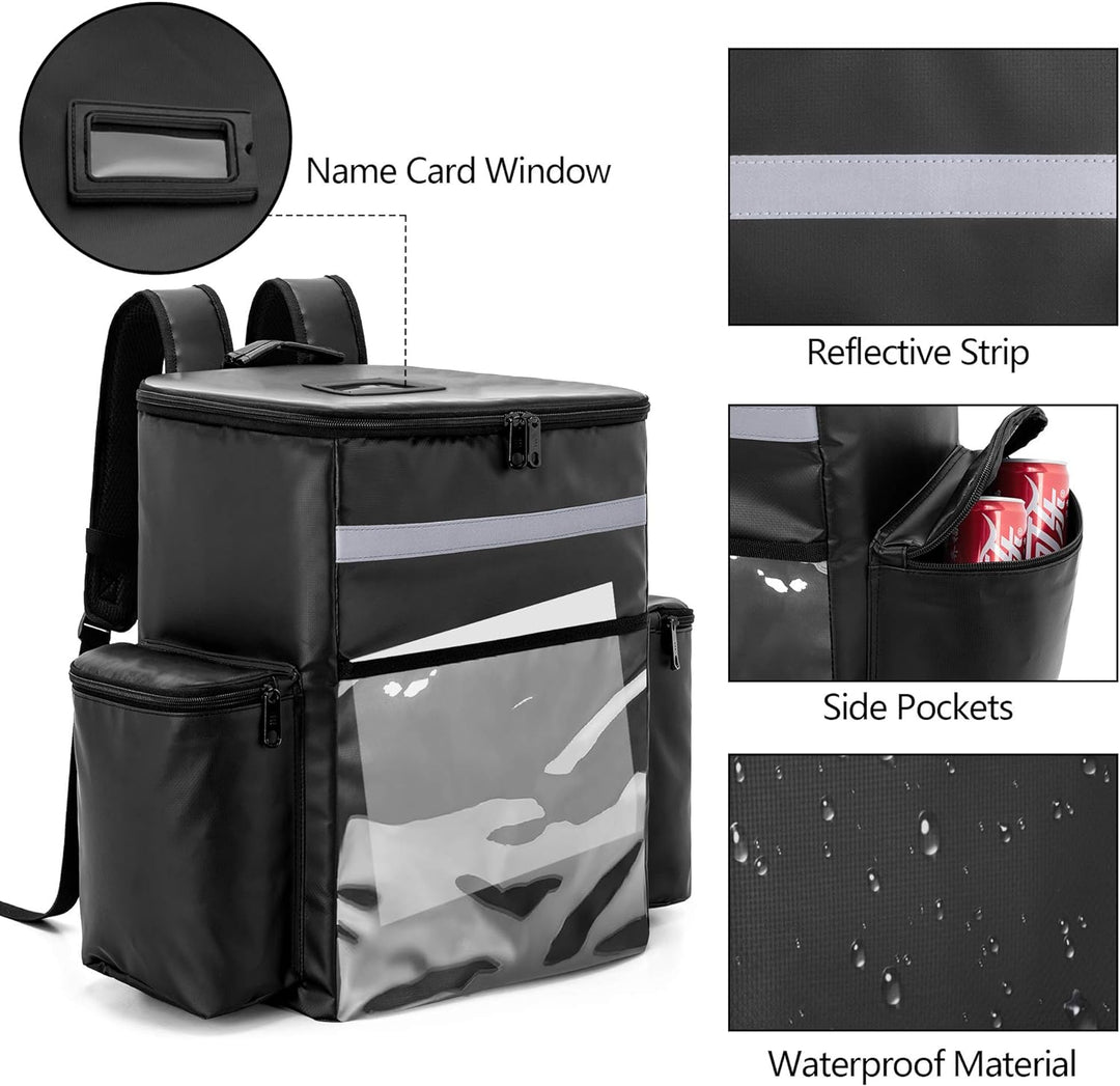 Trunab Kühltasche Lieferrucksack Isoliert Schwarz, Wasserdichter Insulated Bag Thermorucksack Transp