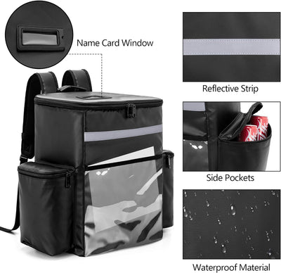 Trunab Kühltasche Lieferrucksack Isoliert Schwarz, Wasserdichter Insulated Bag Thermorucksack Transp