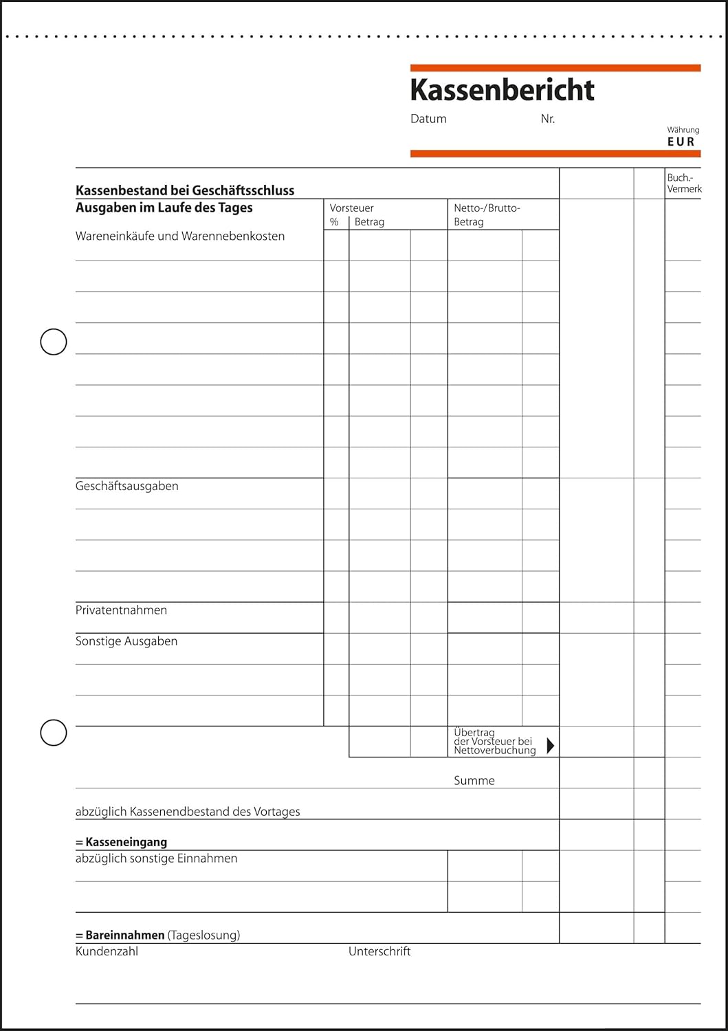 SIGEL KA515/10 Kassenbericht A5, 10 Stück á 50 Blatt, 10 Stück