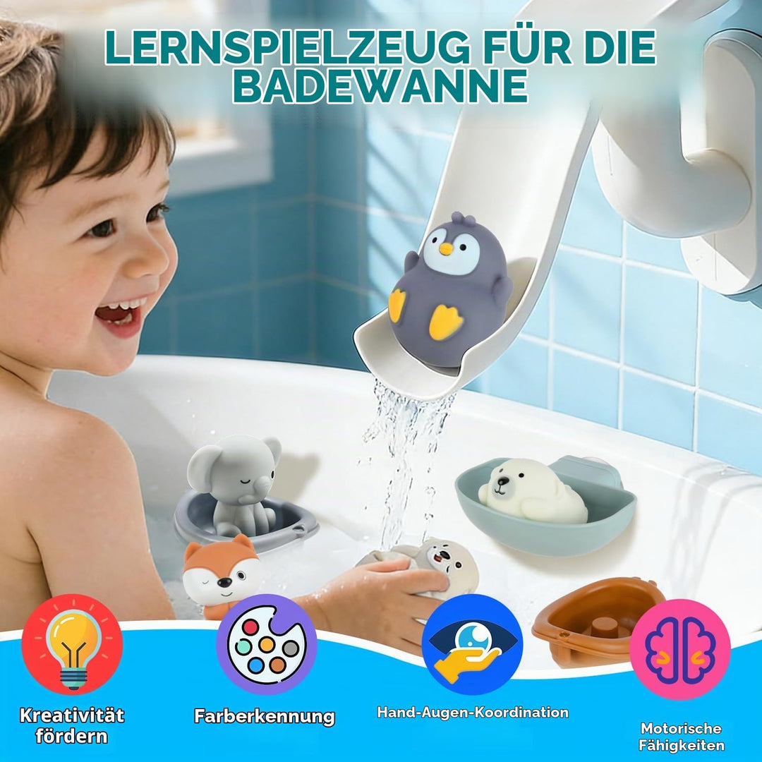 Baby Badespielzeug, Kugelbahn Badewannenspielzeug Wasserspielzeug Kinder mit Zahnräder Fingerpuppen