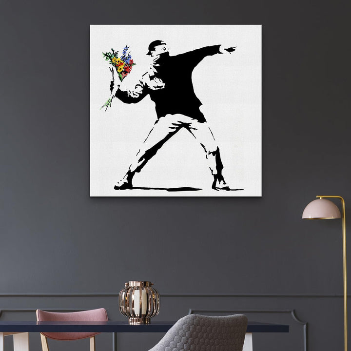 Giallobus - Gemälde - Banksy - - Standardleinwand - 100x100-15 - Blumenkrug - Bereit zum Aufhängen -