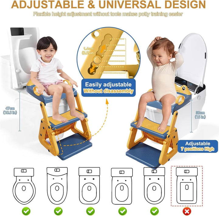 Toilettensitz Kinder mit Treppe,Stabil Kinder Toilettensitz mit Dreiecksstruktur,3 in 1 Toilettentra