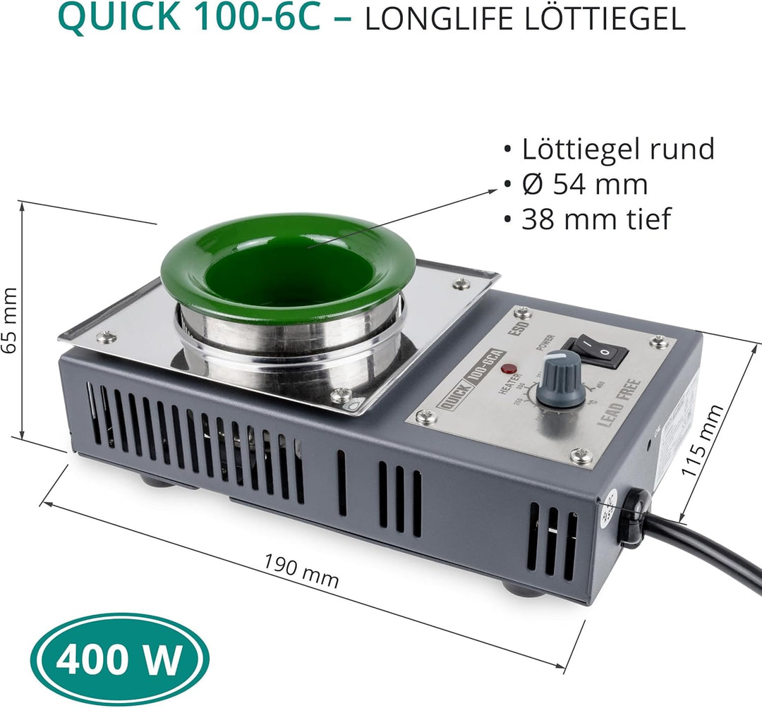 QUICK sensorgeregelter Löttiegel Titanium beschichtet 400 W Lötbad mit Ø54 mm 150-450°C für bleifrei