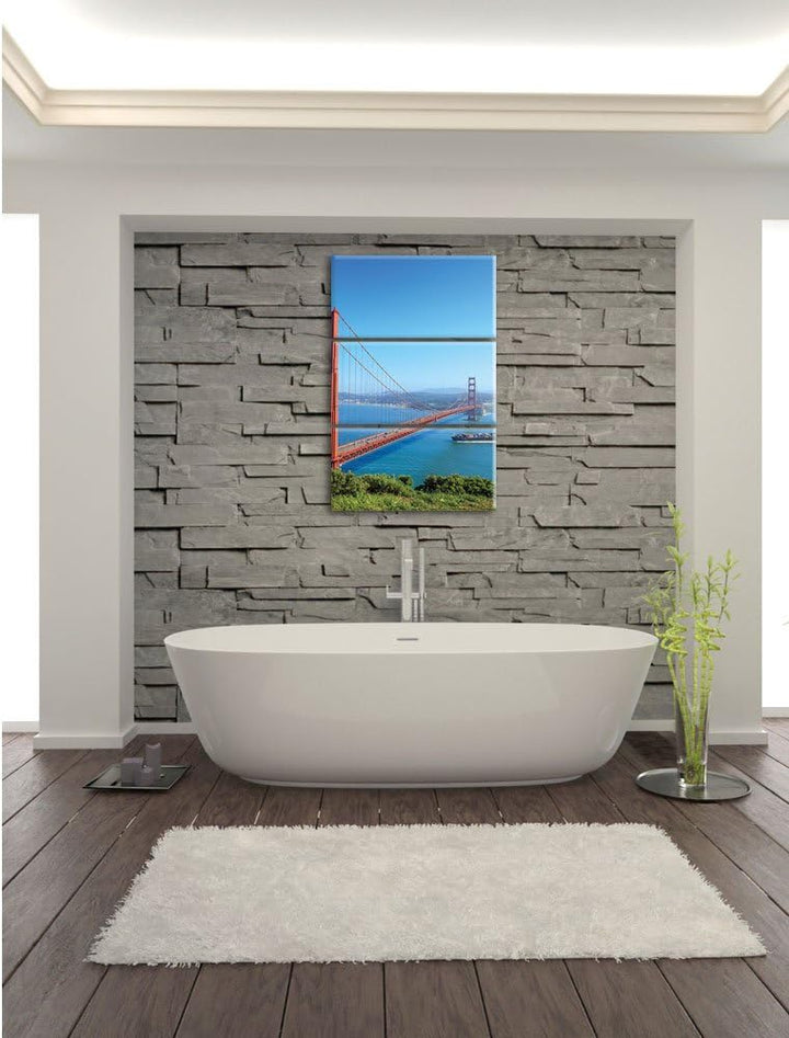 Pixxprint Golden Gate Bridge als Leinwandbild/Grösse: 3 Teilig (120x80) cm/Wandbild/Kunstdruck/ferti