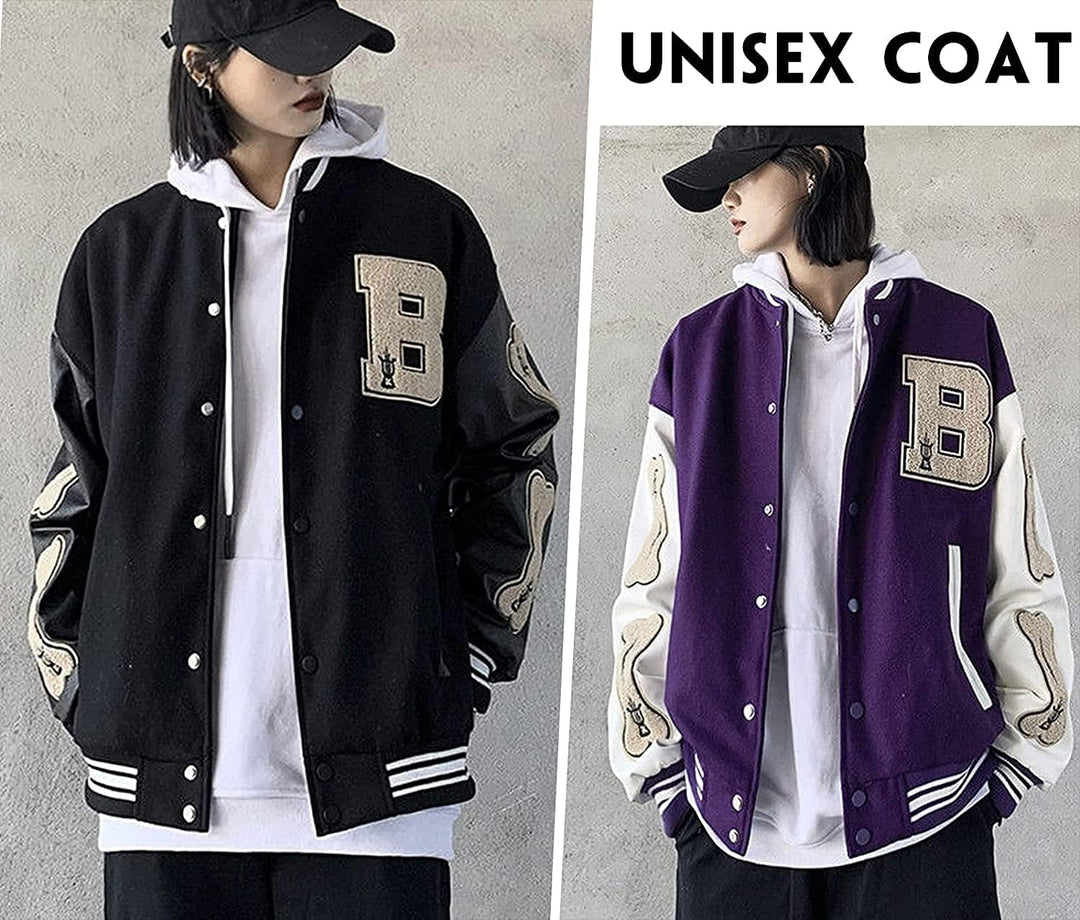 College Jacke Herren Oldschool Sportjacke Varsity Jacket Patchwork Collegiate Baseballjacke Stehkrag