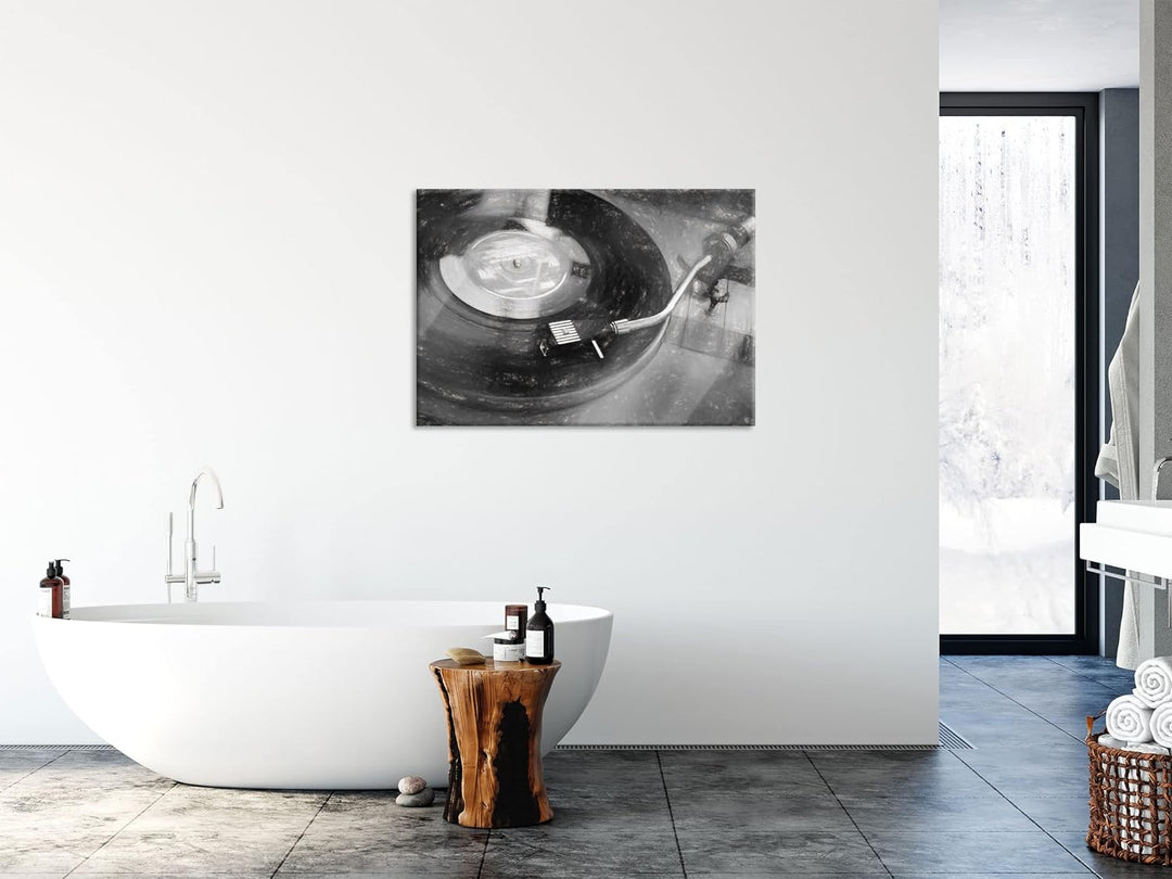 Pixxprint Glasbild | Wandbild aus Echtglas | Schallplatte | 80x60 cm | inkl. Aufhängung und Abstands