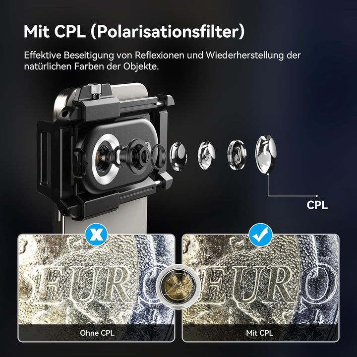 200x Handy-Mikroskop linse mit CPL,Handy-Mikroskoplinse mit LED UV-Licht/Universal-Clip, praktisches
