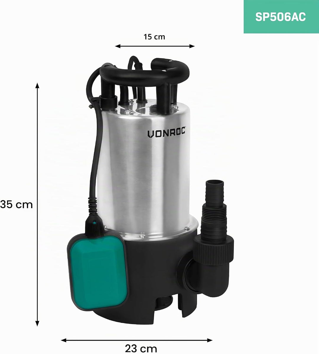 VONROC Tauchpumpe 1100W- Edelstahl - Schmutzwasserpumpe – 20000l/h – schmutziges und sauberes Wasser