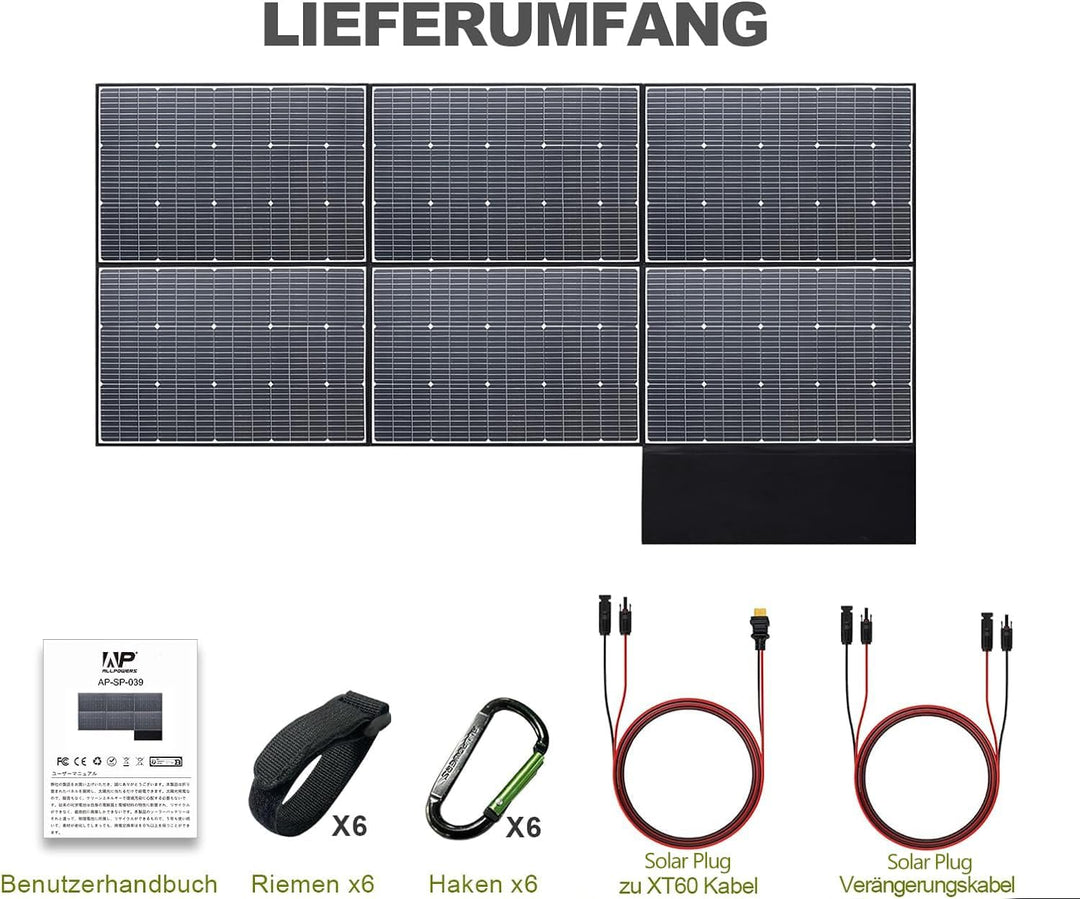 ALLPOWERS SP039 600W Faltbar Solarpanel Wohnmobil Solarpanel Set IP67 Wasserdicht 44V Monokristallin