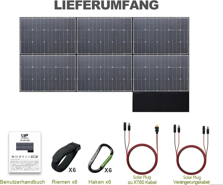 ALLPOWERS SP039 600W Faltbar Solarpanel Wohnmobil Solarpanel Set IP67 Wasserdicht 44V Monokristallin