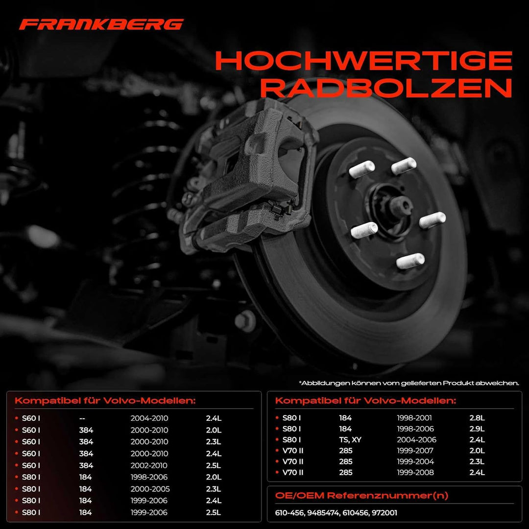 Frankberg 5x Radbolzen Radschraube Vorne Hinten Kompatibel mit S60 I 384 S80 I 184 TS XY V70 II 285