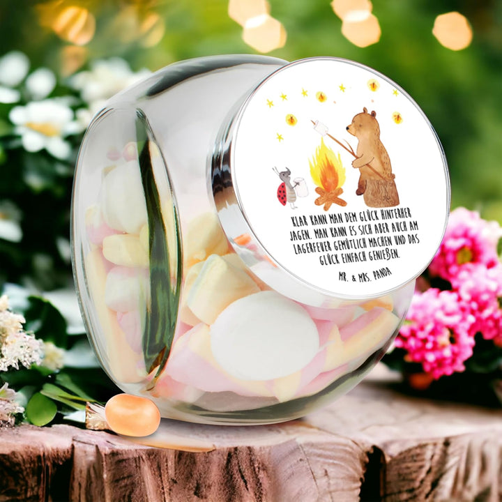 Mr. & Mrs. Panda Vorratsdose Glas Bär & Marienkäfer Lagerfeuer L 870ml - Geschenk, Kaffeedose, Teddy