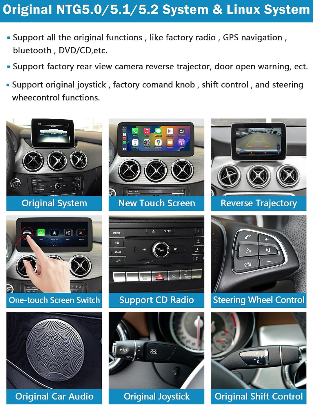 Autoradio 10,25 Zoll Touchscreen für 2015-2018 Mercedes Benz B-Klasse W246 mit NTG 5,0/5,1/5,2, unte