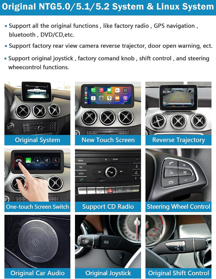Autoradio 10,25 Zoll Touchscreen für 2015-2018 Mercedes Benz B-Klasse W246 mit NTG 5,0/5,1/5,2, unte