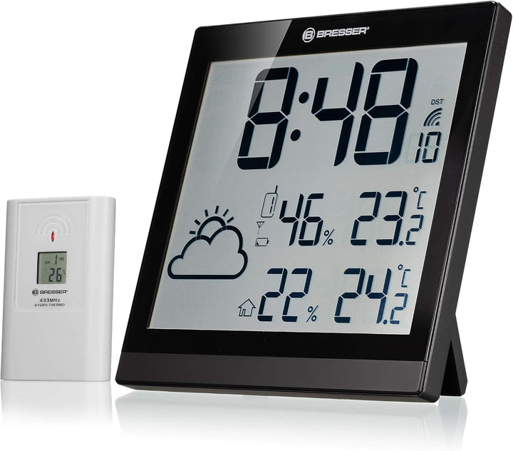 Bresser Wanduhr Wetterstation Funk mit Aussensensor TemeoTrend JC mit DCF Funkuhr mit grosser Anzeig