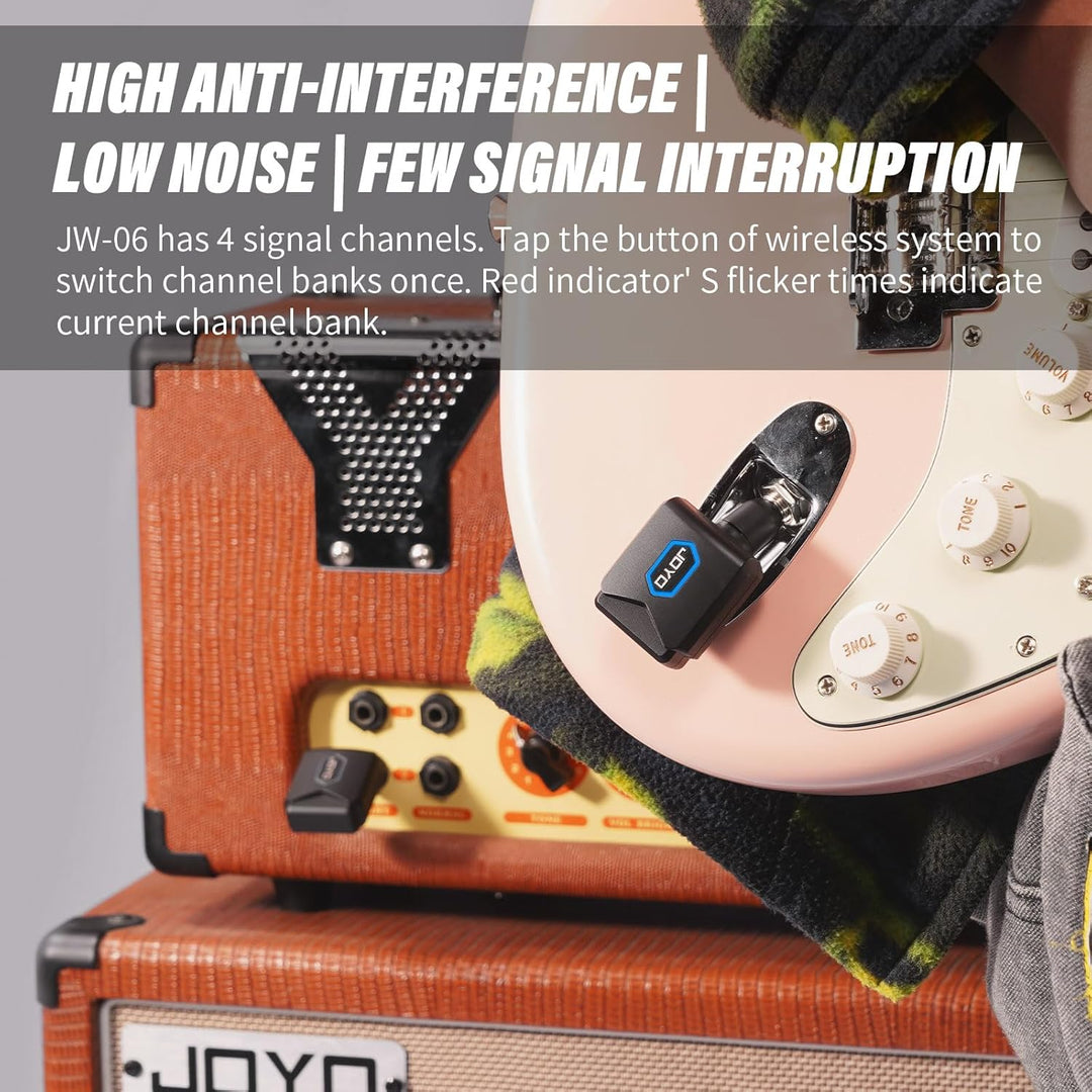 JOYO Kabelloser Gitarren-Sender und -Empfänger, 5,8 GHz, mit Ladebox, 4 Kanäle, für Gitarre, Bass, e