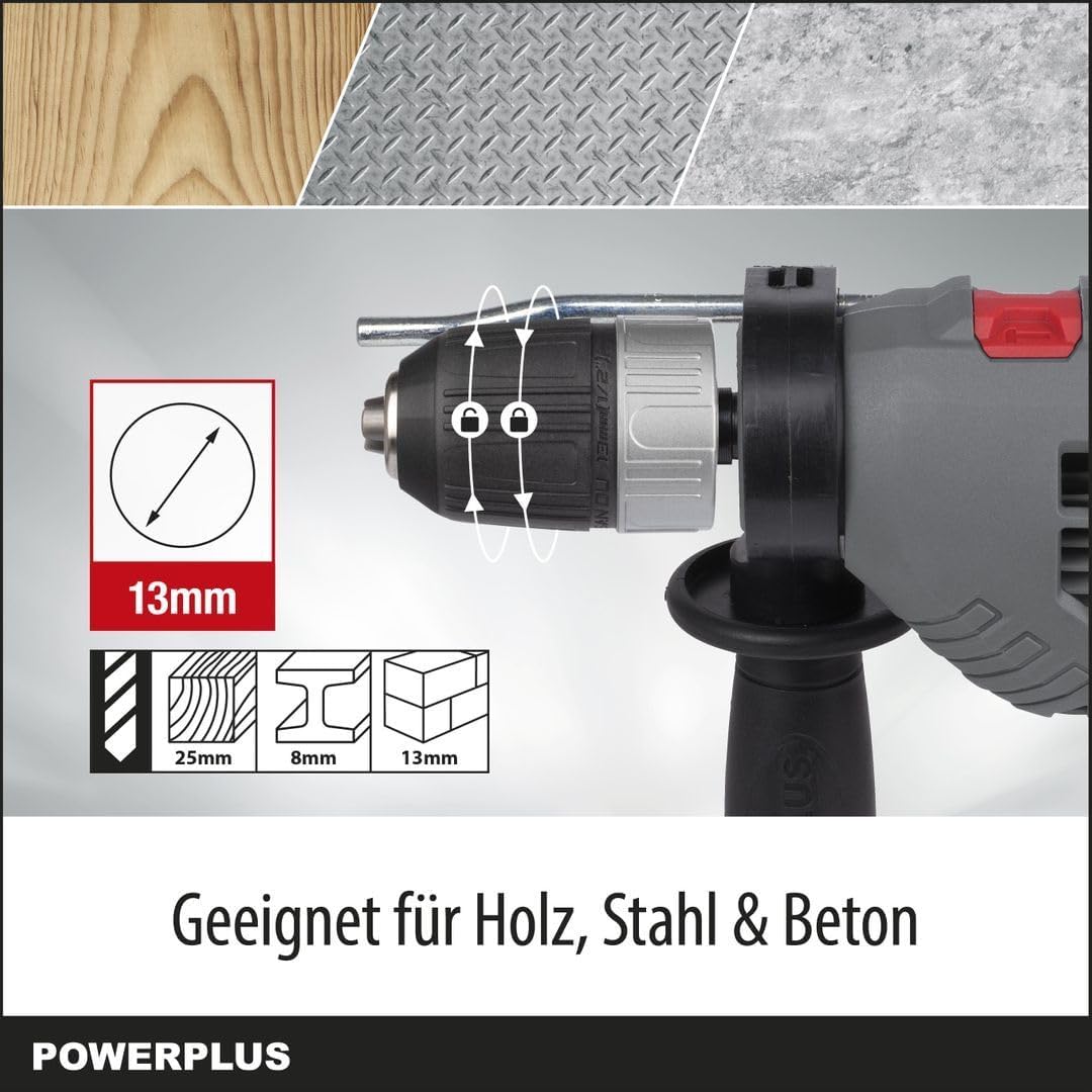 Powerplus Elektro-Schlagbohrmaschine POWE10030-2 in 1: (Schlag-) Bohren, 720 W Bohrleistung, 3 Nm, L