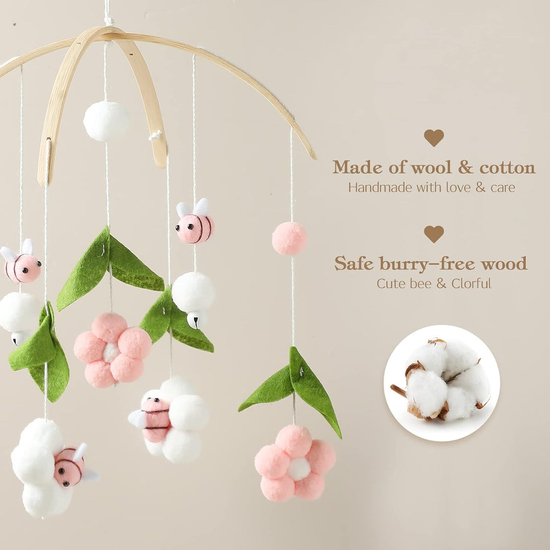 let's make Baby Mobile für Babybett - Rosa Bienen Holz Windspiel - Wickeltisch & Babyzimmer Deko, Ne