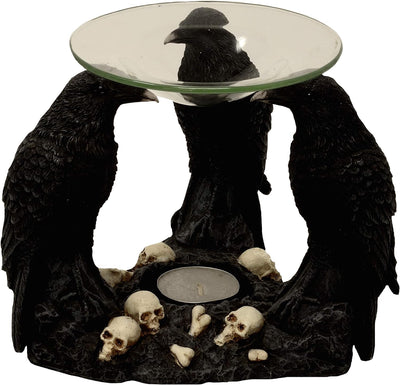 Duftschale 3 Raben mit Totenköpfen Dekofigur Gothic Wellness Mystik Duftlampe