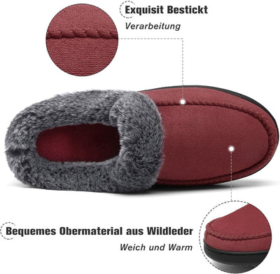 Mishansha Damen Winter Rutschfest Warme Hausschuhe Memory Foam Plüsch Pantoffeln, Gr.36-43 40 EU Rot