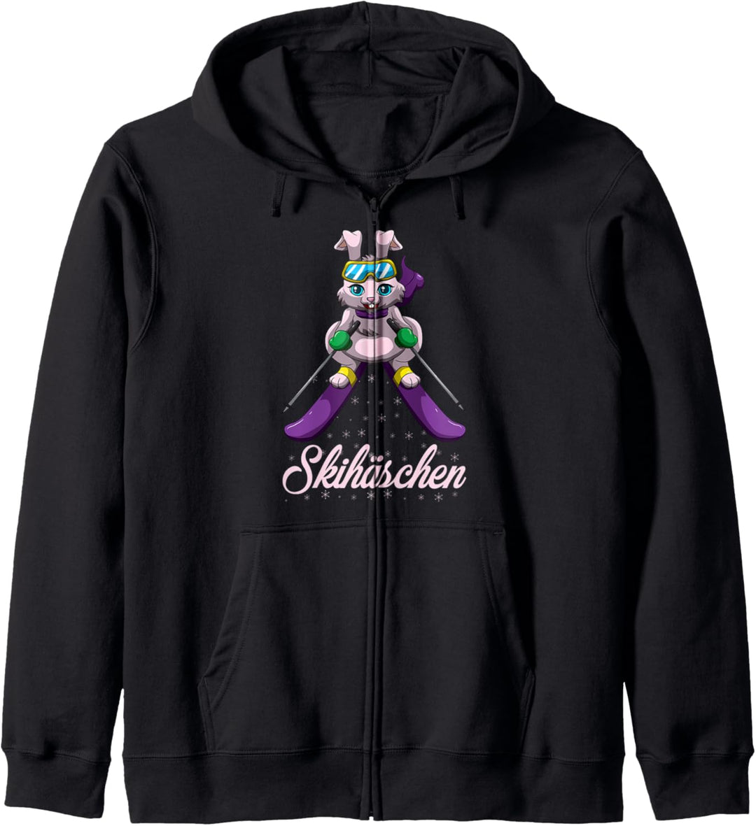 Skihäschen Winter Sport Ski Hase Skifahrer Frauen Mädchen Kapuzenjacke