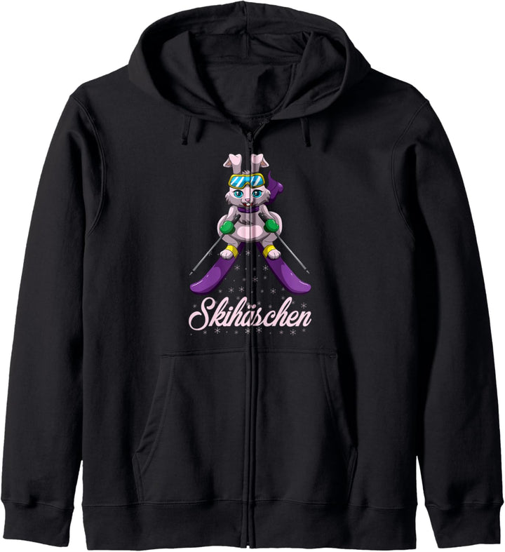 Skihäschen Winter Sport Ski Hase Skifahrer Frauen Mädchen Kapuzenjacke