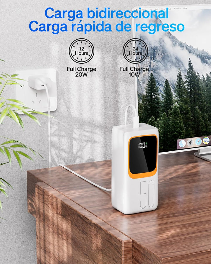 Powerbank, 50.000 mAh, tragbares Ladegerät, externer Akku mit 22,5 W, Powerbank mit 5 Ausgängen und