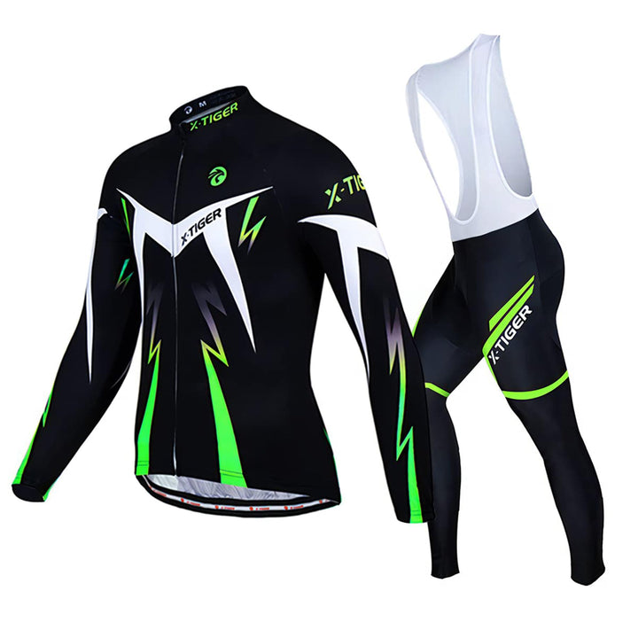 X-TIGER Herren Langarm Radtrikot Set Winter Radsportanzüge mit 5D Gel Gepolsterten Trägerhosen Herbs