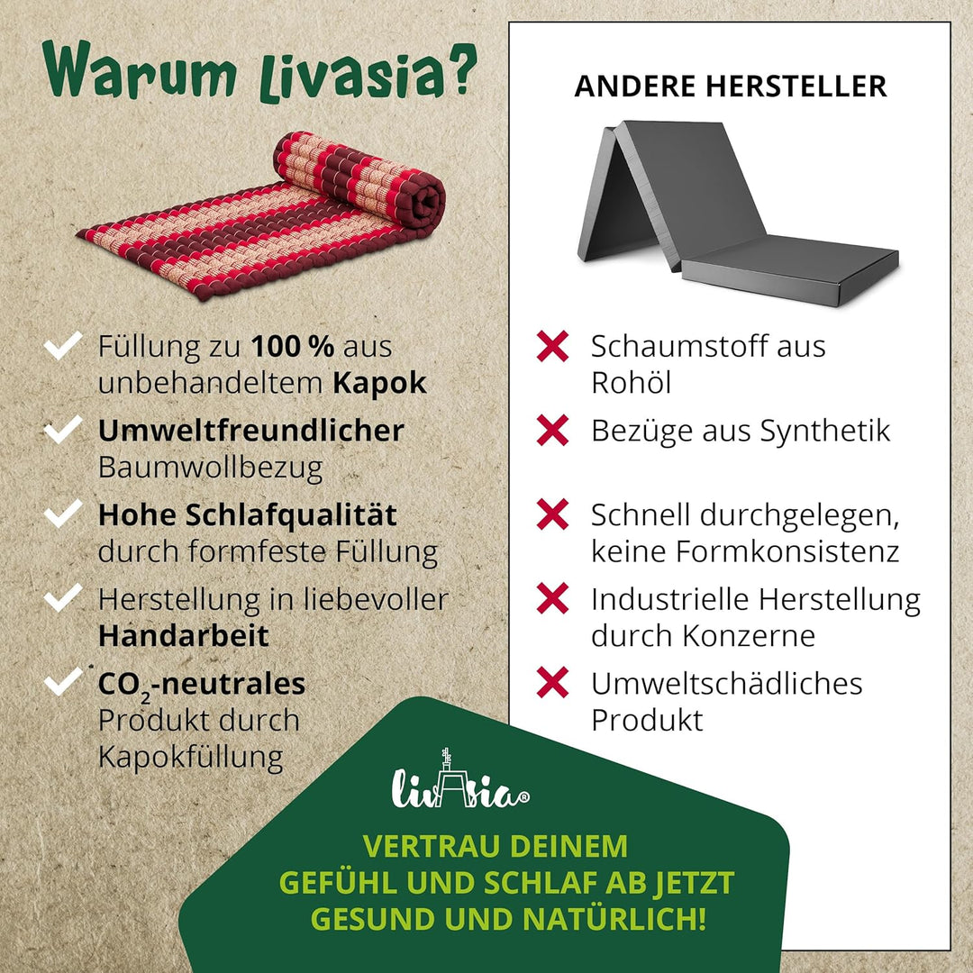 livasia Rollmatte Rollmatratze L-200x110x4,5cm, Gästebett Gästematratze 1 Person, Reisebett Kofferra