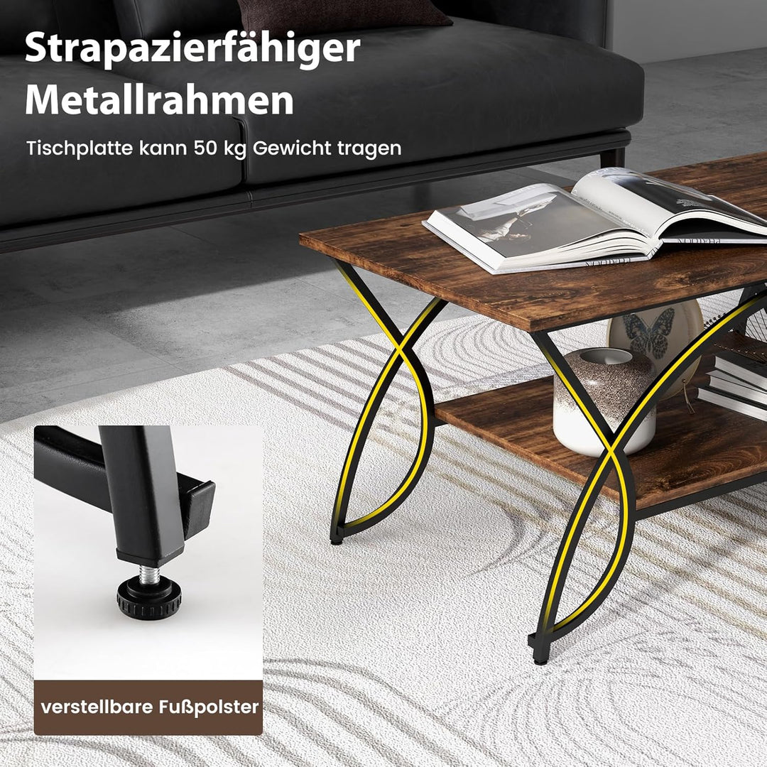 COSTWAY Couchtisch, Kaffeetisch mit Ablage und Metallgestell, Wohnzimmertisch, Beistelltisch, Sofati