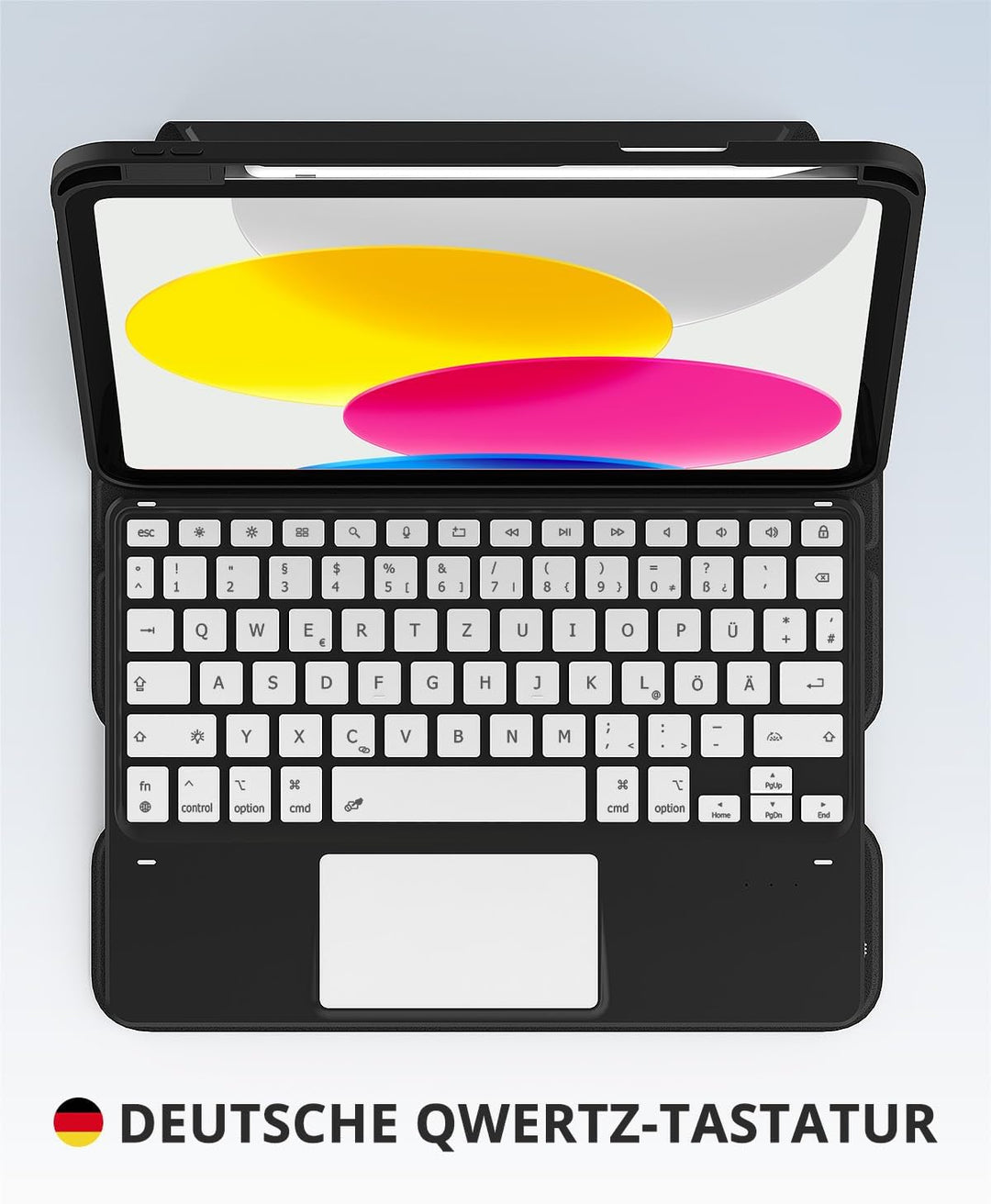 CACOE Drehbare Hülle mit Tastatur für iPad (A16) 11/10 Generation (11/10.9 Zoll) 2025/2022 mit Touch