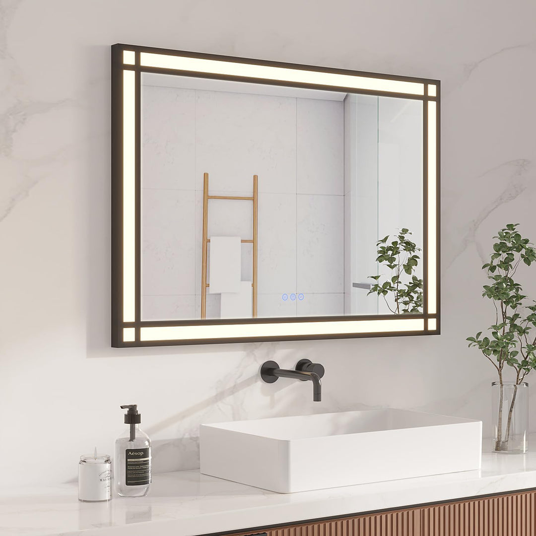 AQUABATOS LED Badspiegel mit Beleuchtung 100x70 cm Fensteroptik Fensterspiegel Lichtspiegel Badezimm