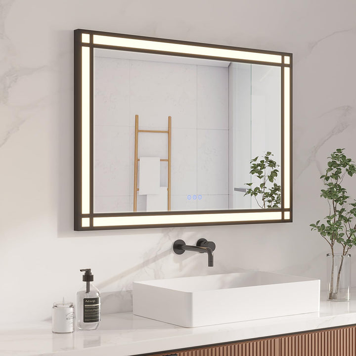 AQUABATOS LED Badspiegel mit Beleuchtung 100x70 cm Fensteroptik Fensterspiegel Lichtspiegel Badezimm