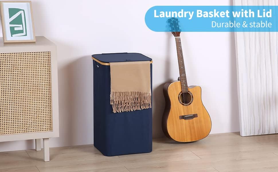efluky Wäschekörbe mit Deckel, Wäschetonne Laundry Basket 100 Liter Wäschekorb Bambus Wäschebox mit