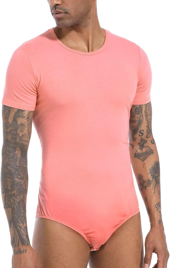 Landofgenie Männer Kurzarm Strampler Pyjama Bodysuit One Piece Strampler Rosa XL, Rosa XL