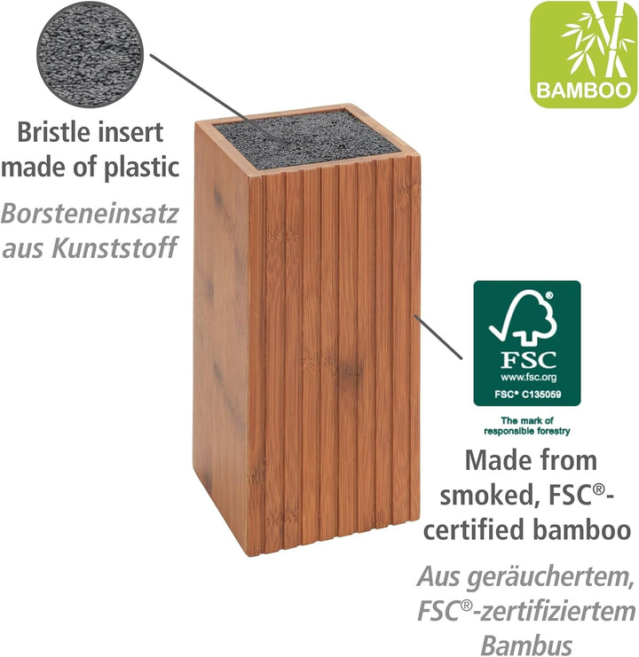 WENKO Messerblock mit Borsteneinsatz Mera, Küchenmesser Aufbewahrung aus Bambus, 10 x 22 x 10 cm, Du