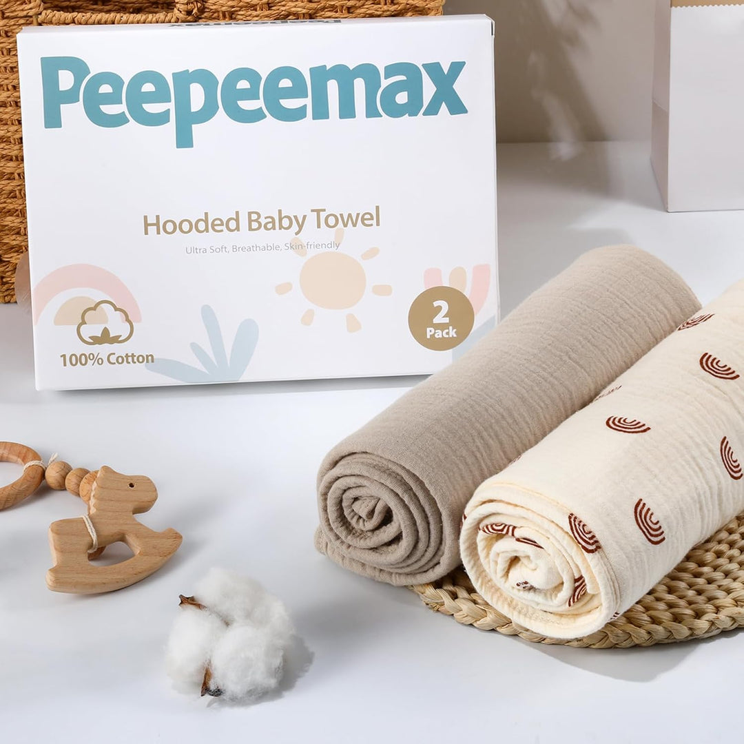 Kapuzenhandtuch Baby 2er-Pack, Musselin Baumwolle Baby Handtuch Kapuze, Weiche und Saugfähige Babyha