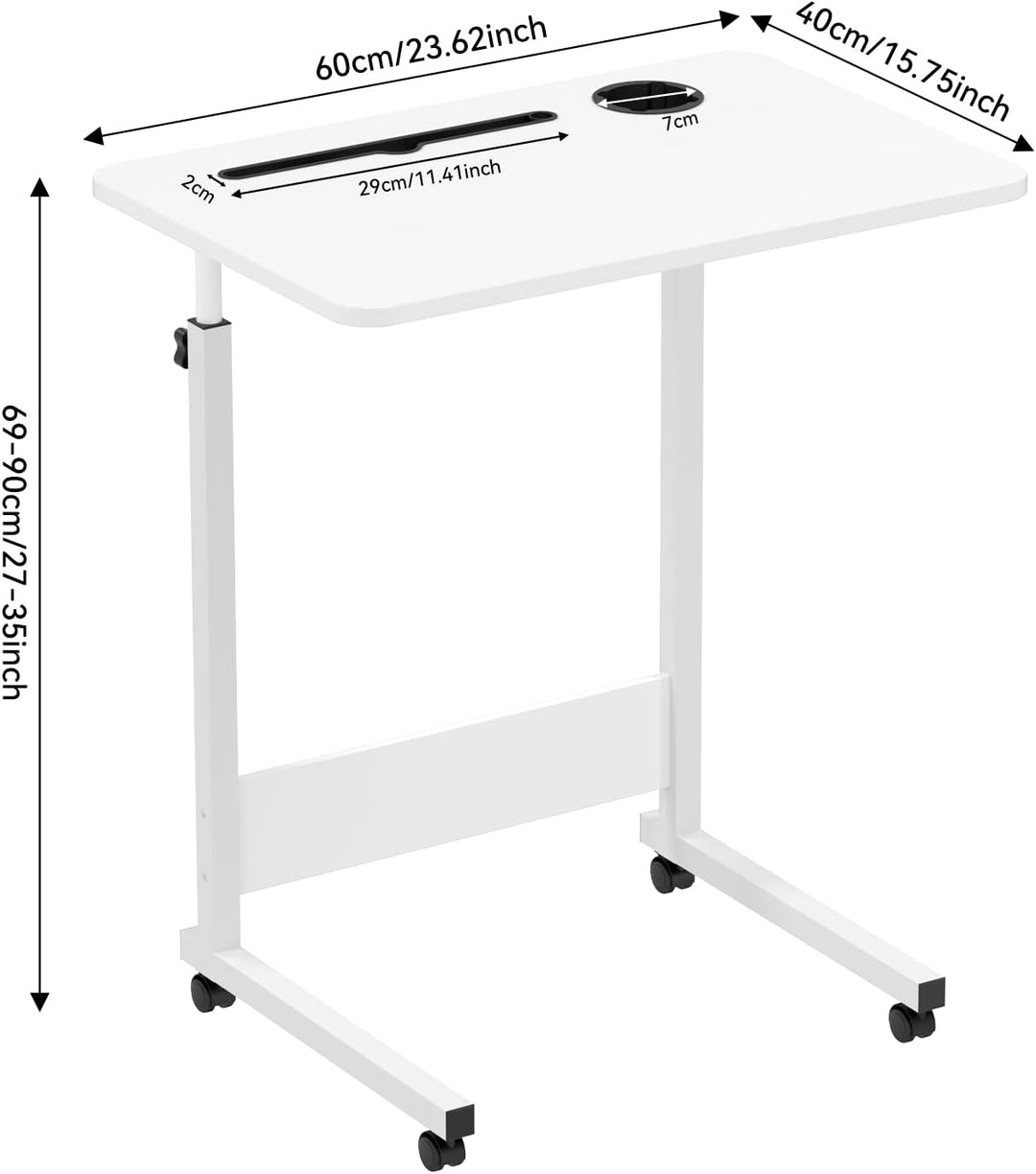 PIPIPOXER 60x40cm Laptoptisch mit Rollen, Laptoptisch höhenverstellbarer 69-90 cm, Schreibtisch Comp