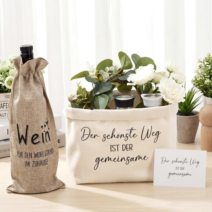 Sinmoe Hochzeitsgeschenk für Brautpaar Brotkorb Salz und Pfefferstreuer Jute Weinbeutel Hochzeitskar
