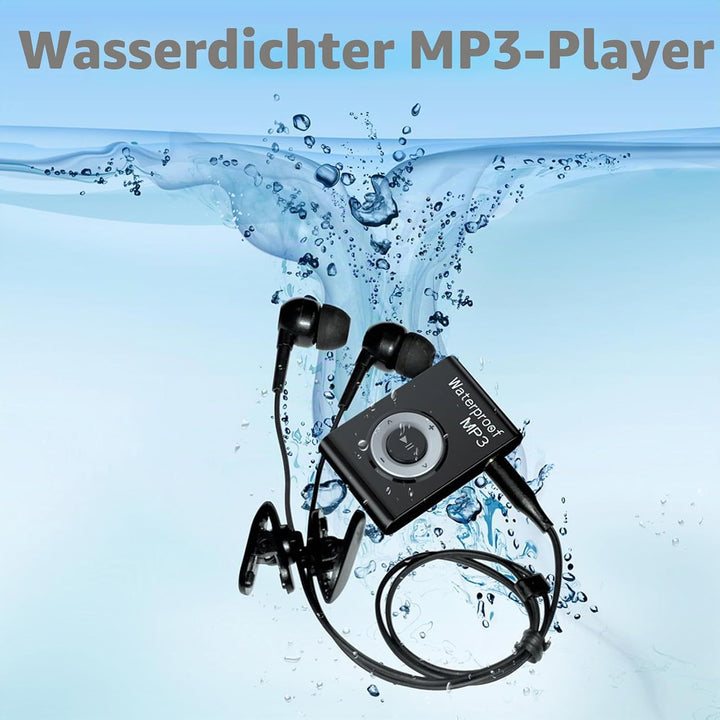 IPX8 wasserdichte MP3 -Player, Musikplayer mit Rückenclip, Eingebaut in 8 GB Speicher, Unterwasser -