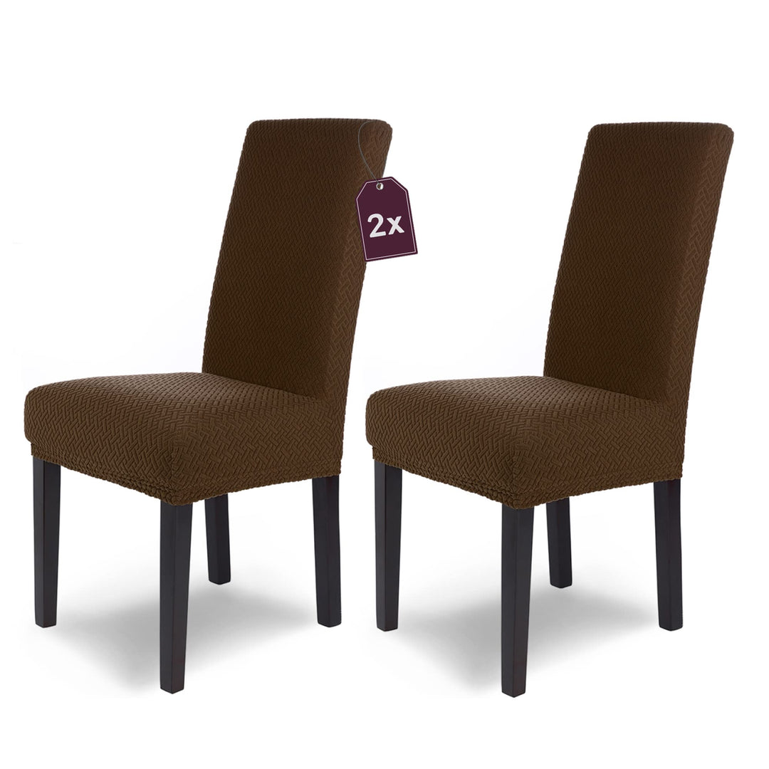 SCHEFFLER-Home Stuhlhussen Stretch Luna/Stuhlhussen Braun 2er Set/elastische Flanell Stuhlabdeckunge