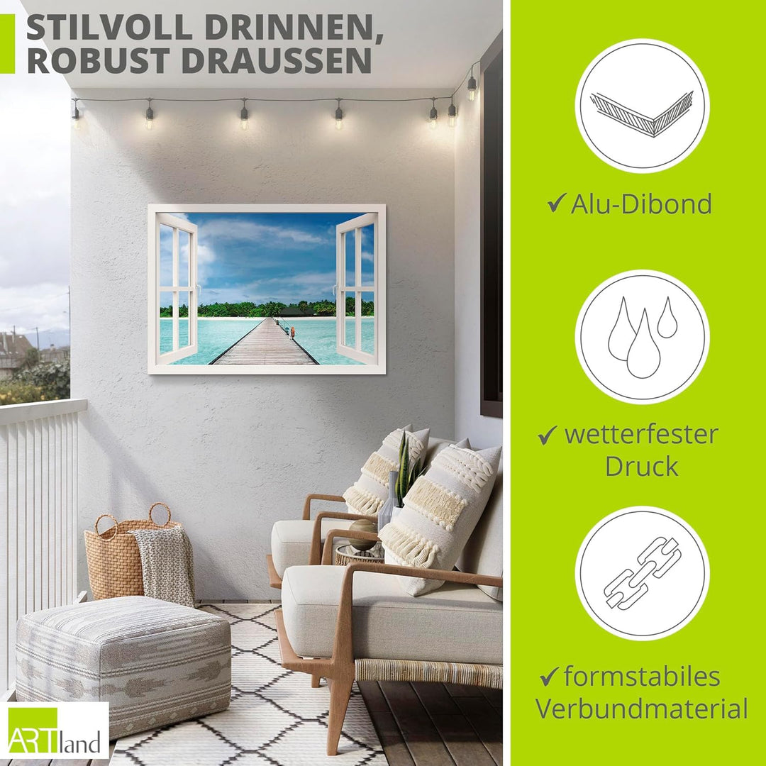 ARTland Wandbild Alu Verbundplatte für Innen & Outdoor Bild 70x50 cm Landschaften Fensterblick T6AH
