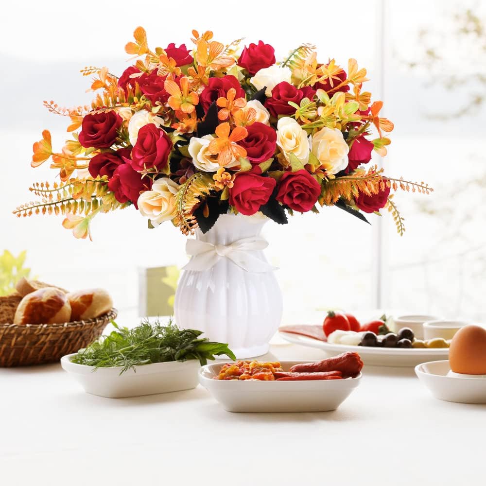 LESING Künstliche Kunstblumen mit Vase, Seide, künstliche Rosen, Hochzeitsblumen, Blumensträusse für