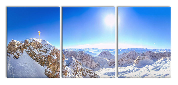 Pixxprint Zugspitze im Sonnenlicht als XXL Leinwandbild in Übergrösse 180x80cm Gesamtmass 3 teilig/W