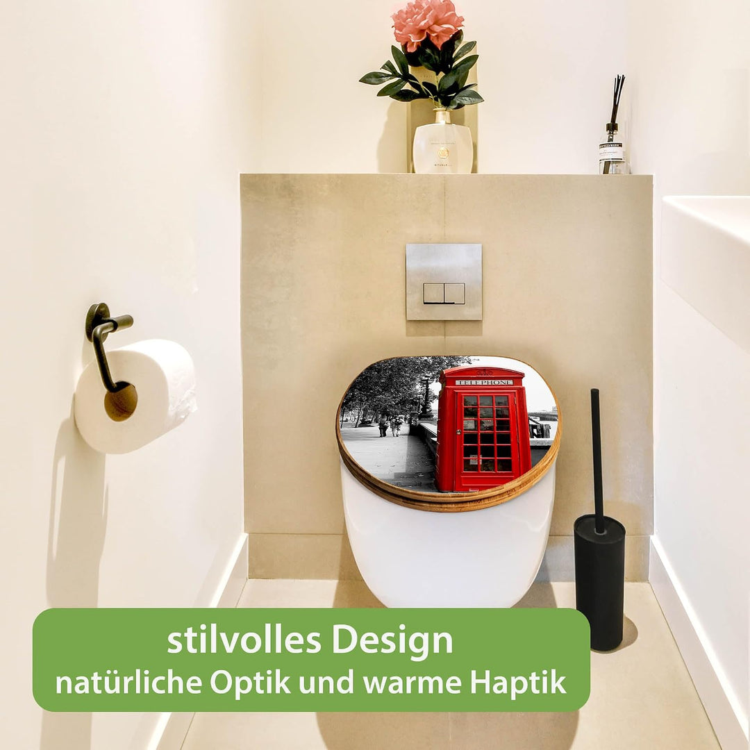 banjado Design WC Sitz Bambus Absenkautomatik 45,8x37,5cm - Toilettendeckel mit Absenkautomatik Holz