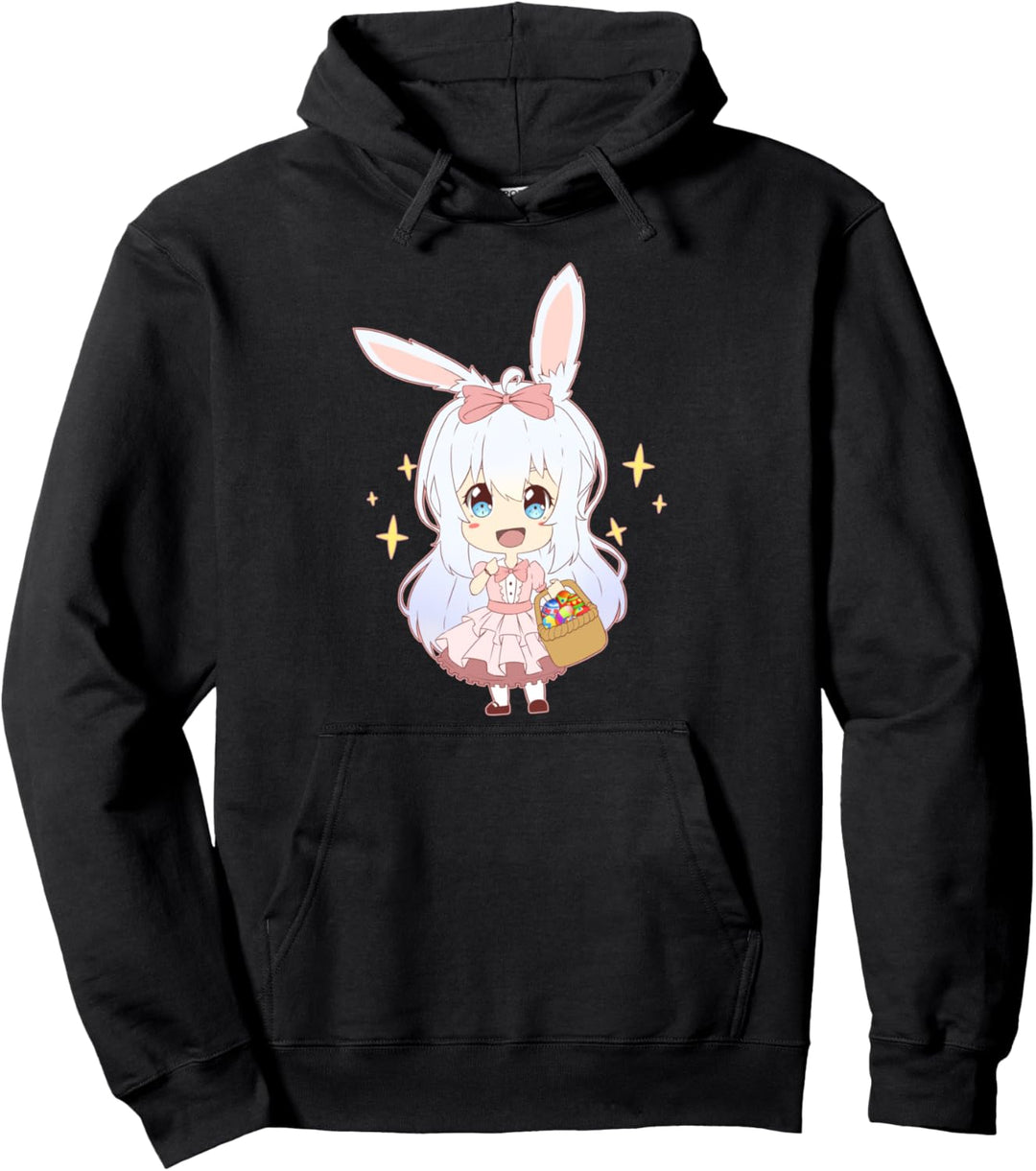 Japanische Anime Ostermädchen Kawaii Hasenohren und Eiersuche. Pullover Hoodie