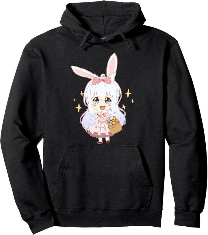 Japanische Anime Ostermädchen Kawaii Hasenohren und Eiersuche. Pullover Hoodie