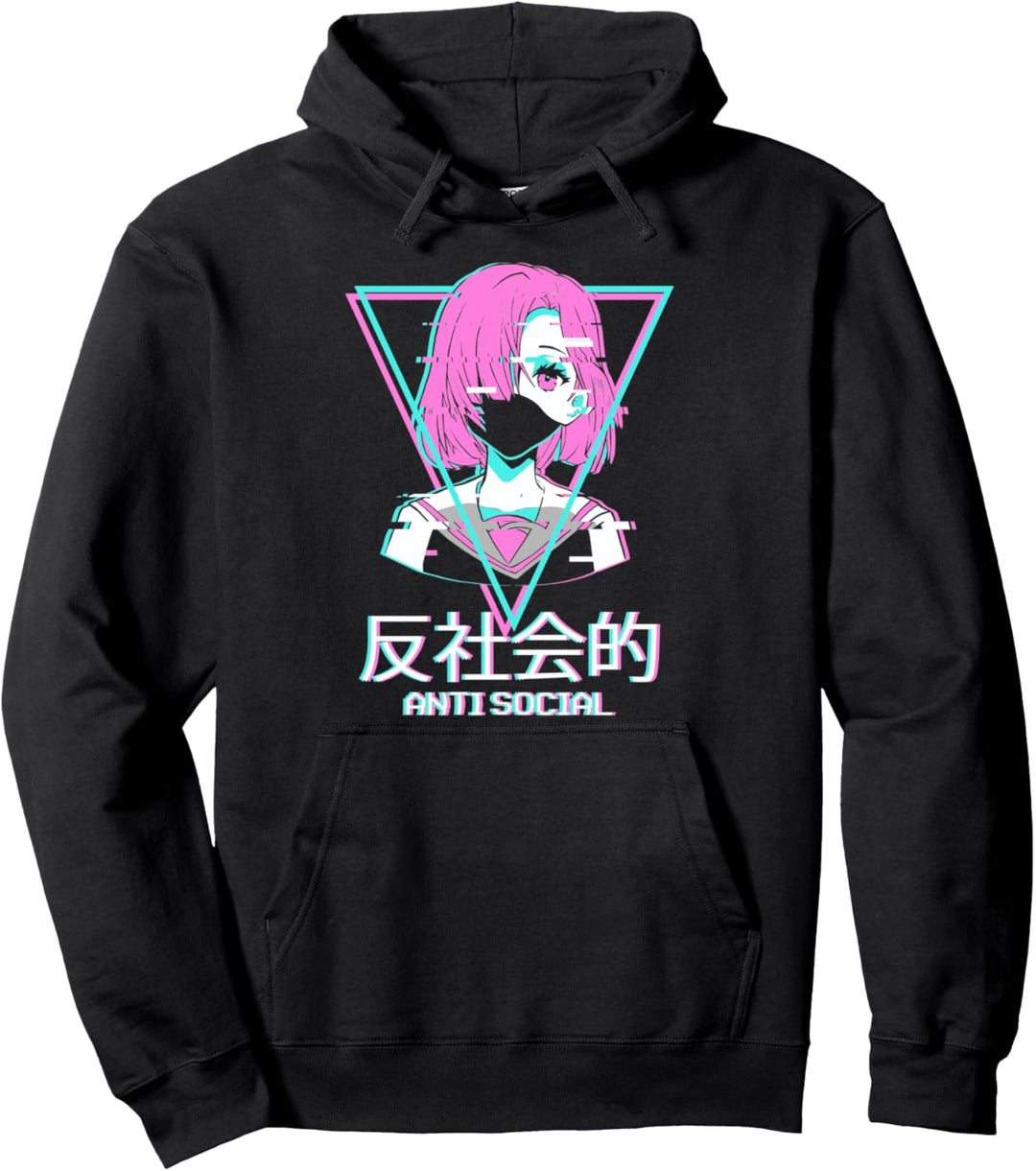 Antisocial Vaporwave Anime Girl Japanese Aesthetic Pullover Hoodie